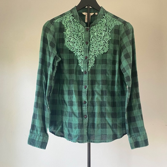 Sundance Tops - Sundance Green Plaid Flannel Shirt Lace Inset Button Down Womens Small Christmas